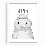 Be Happy Hippo - Boys Room Wall Art Kids Wall Art Prints