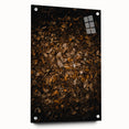 Large abstract wall art on acrylic glass depicting fall colors, ideal for bedroom or dining room decor.