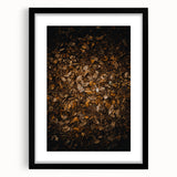 Extra large abstract art print featuring vibrant autumnal colors on a textured canvas, framed in black.