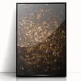 Large abstract wall art depicting autumnal colors in mid-century modernist style, framed in black acrylic.