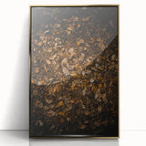Large art print featuring a mid-century modernist autumn scene in gold and orange tones, acrylic framed.