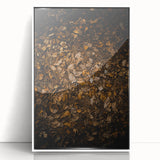 Art deco poster featuring a fall landscape with muted orange and brown tones on a white acrylic framed panel.