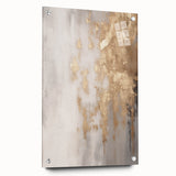 Large abstract wall art on acrylic glass depicting winter season in muted blue and white tones.