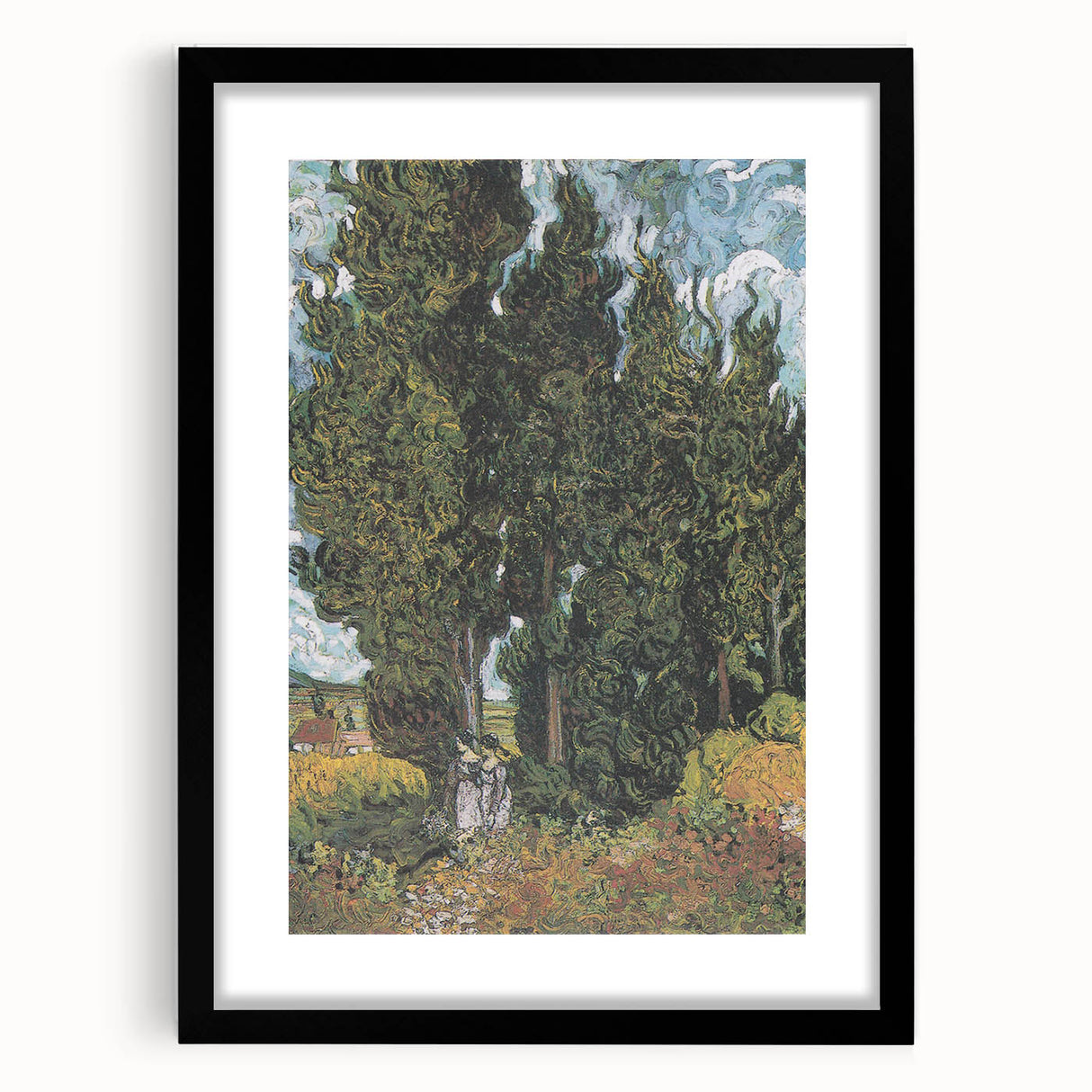 Extra large, colorful abstract art print on canvas, featuring a textured, vibrant palette, framed in black.