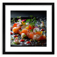 Extra large abstract art print featuring vibrant, colorful textures on a black framed canvas, ideal for living room decor.