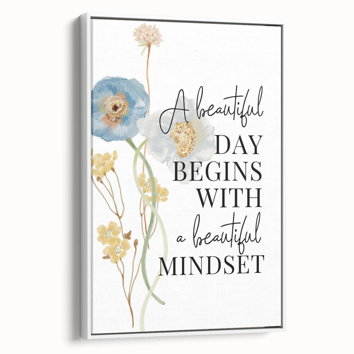 Floral Typography Art Print – Positive Quote on Canvas
