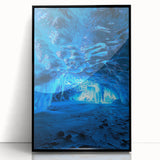Framed acrylic artwork showcasing a stunning cave landscape with intricate details and vibrant colors, presented in a sleek black frame. Ideal for home decor.