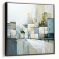 Framed abstract architecture wall art in black, showcasing geometric designs and bold lines, perfect for modern home decor. Side view highlights depth and texture.