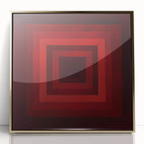 Framed acrylic artwork featuring a modern abstract geometric design in gold tones, showcasing intricate shapes and patterns, ideal for contemporary decor.