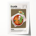 Rolled print featuring an array of detailed food dishes in soft watercolor hues, ideal for art wall dining room.