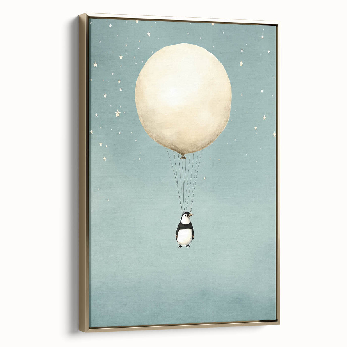 Canvas Art for Kids – Dreamy Penguin Floating with Moon Balloon