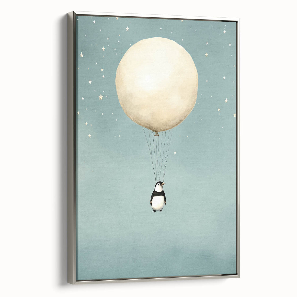 Canvas Art for Kids – Dreamy Penguin Floating with Moon Balloon