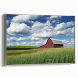 Landscape barn-framed canvas showcasing a serene rural scene with soft colors and intricate detailing, perfect for enhancing home decor and creating a calming ambiance.