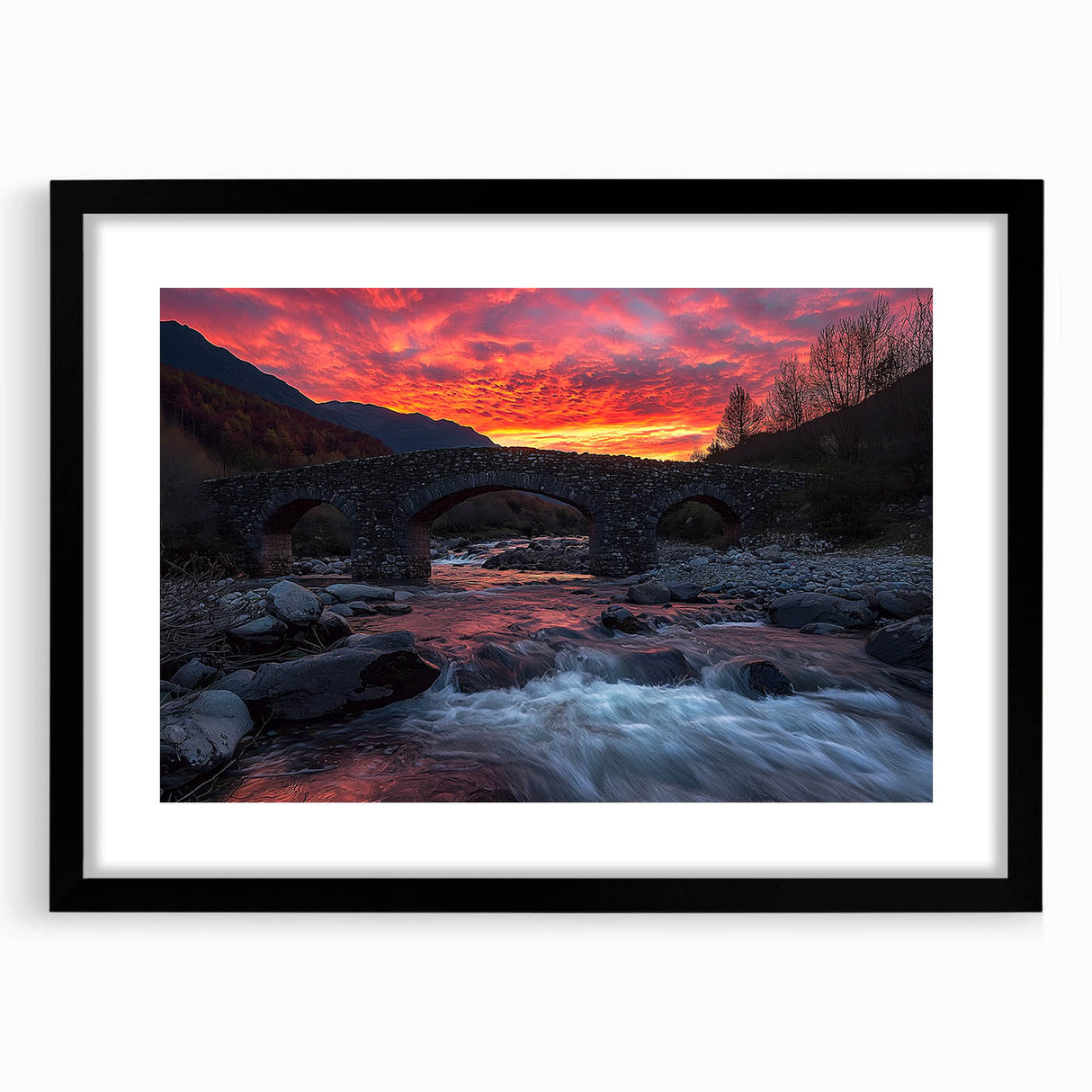 Landscape bridge frame in matte black, showcasing a modern design with a sleek front view, ideal for contemporary home decor. Perfect for displaying artwork or photographs.
