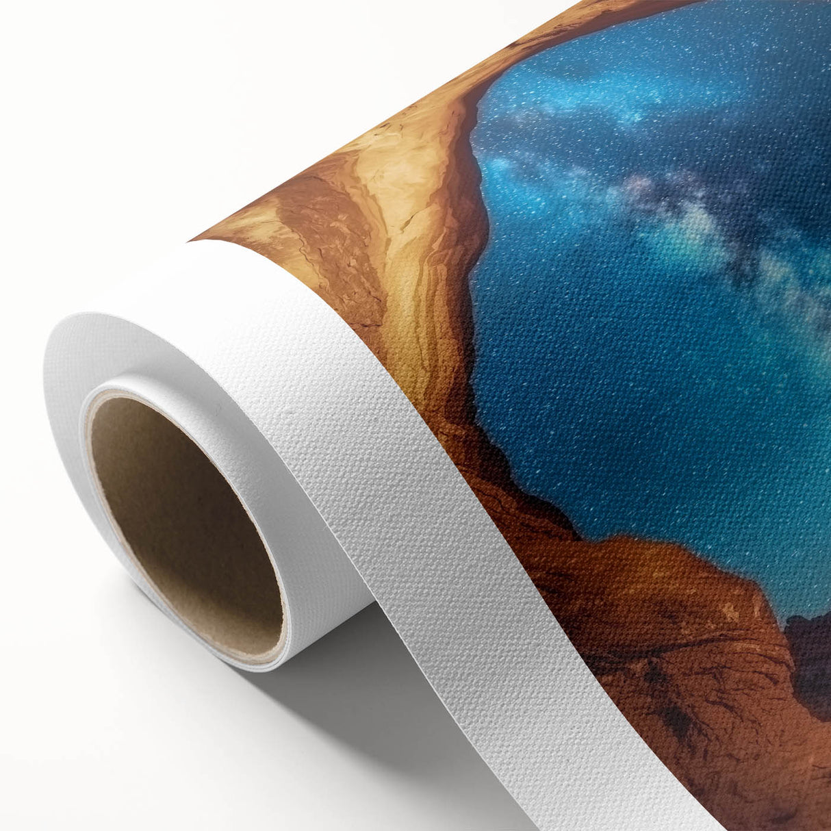 Vibrant landscape canvas artwork depicting stunning canyons in warm earthy tones, ideal for home decor and art enthusiasts, rolled for easy shipping and display.