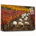 Acrylic landscape artwork depicting a serene countryside scene, displayed in a glass frame with pins, showcasing vibrant colors and intricate details. Ideal for home decor enthusiasts.