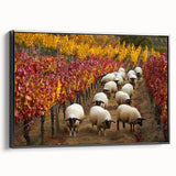 Framed canvas artwork showcasing a serene countryside landscape, presented in a sleek black frame, ideal for enhancing home decor with natural beauty.