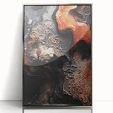 Mid-century modernist art featuring geometric shapes in silver and gray tones on framed acrylic.