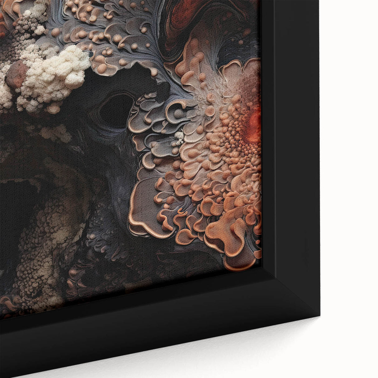 Extra large framed canvas featuring textured black wall art with colorful abstract elements, ideal for living room decor.