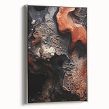 Landscape art painting on framed canvas featuring a silver side view with natural close-ups in muted earth tones.