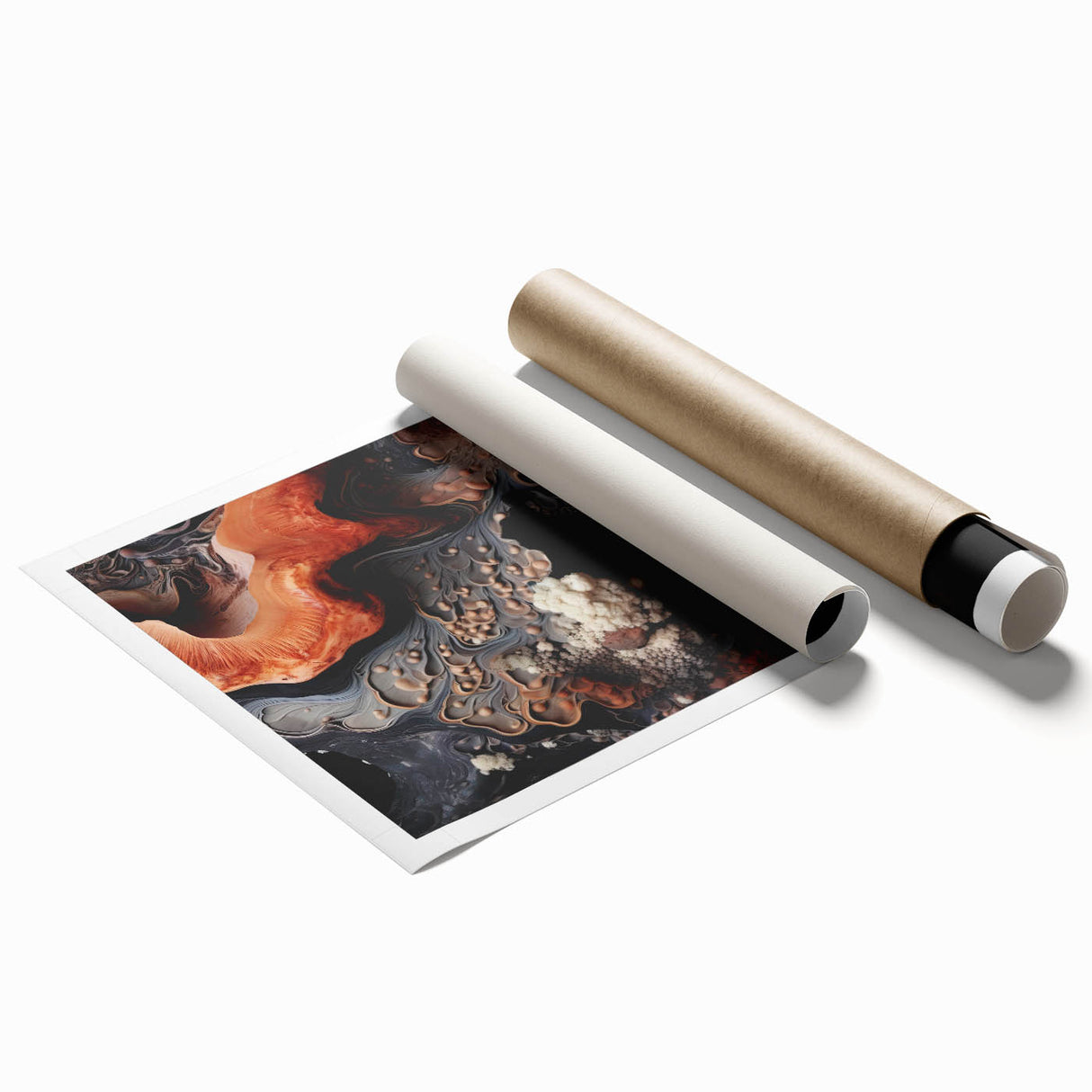 Extra large rolled print featuring close-up floral elements in natural colors.