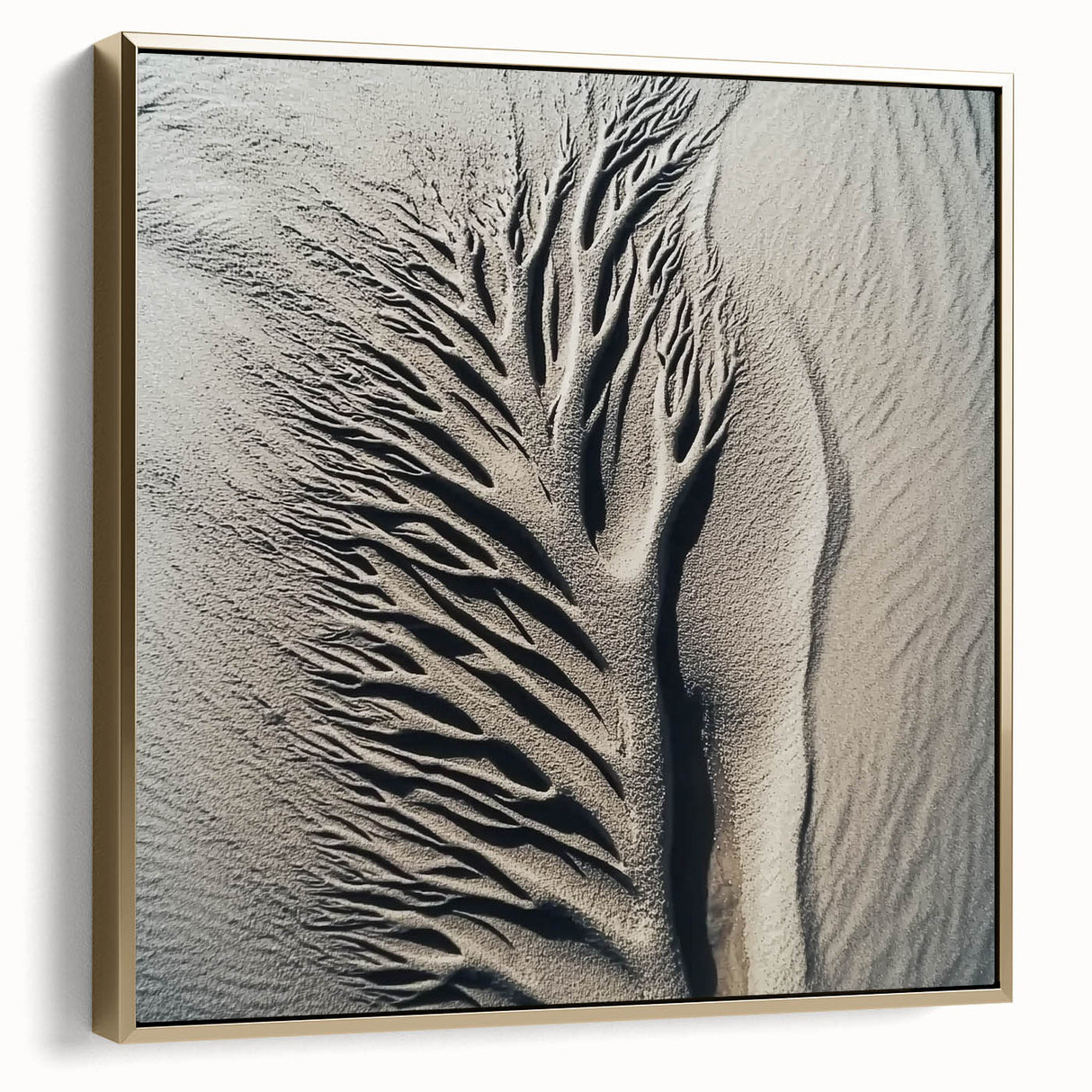 Framed canvas featuring a vintage-style landscape painting with muted silver and gold tones, ideal for bedroom wall decor.