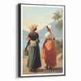 Black and white framed canvas of a vintage landscape painting, ideal for bedroom wall art.