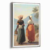 Landscape art painting featuring a colorful, vintage poster style on a black background, framed canvas.