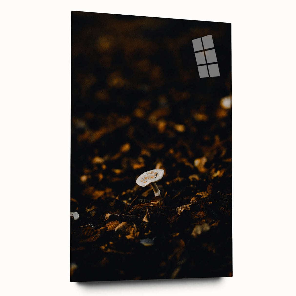 Large abstract wall art on acrylic glass featuring swirling autumnal hues, ideal for bedroom or dining room decor.