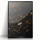 Large abstract wall art depicting fall colors on framed acrylic, in mid-century modernist style.