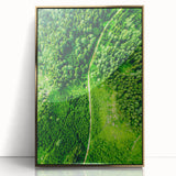 Large art print of a mid-century modernist spring scene in pastel colors on a framed acrylic, ideal for nursery wall art.