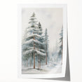 Extra large rolled print of winter-themed floral art in muted blue and white tones.