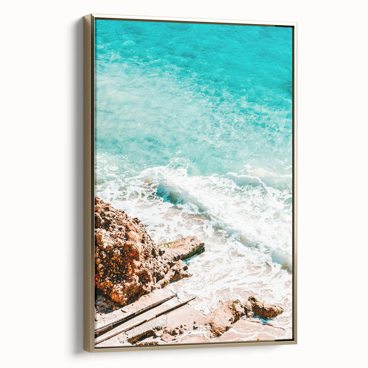 Framed canvas depicting a vintage landscape with muted gold and black tones, ideal for bedroom wall art.