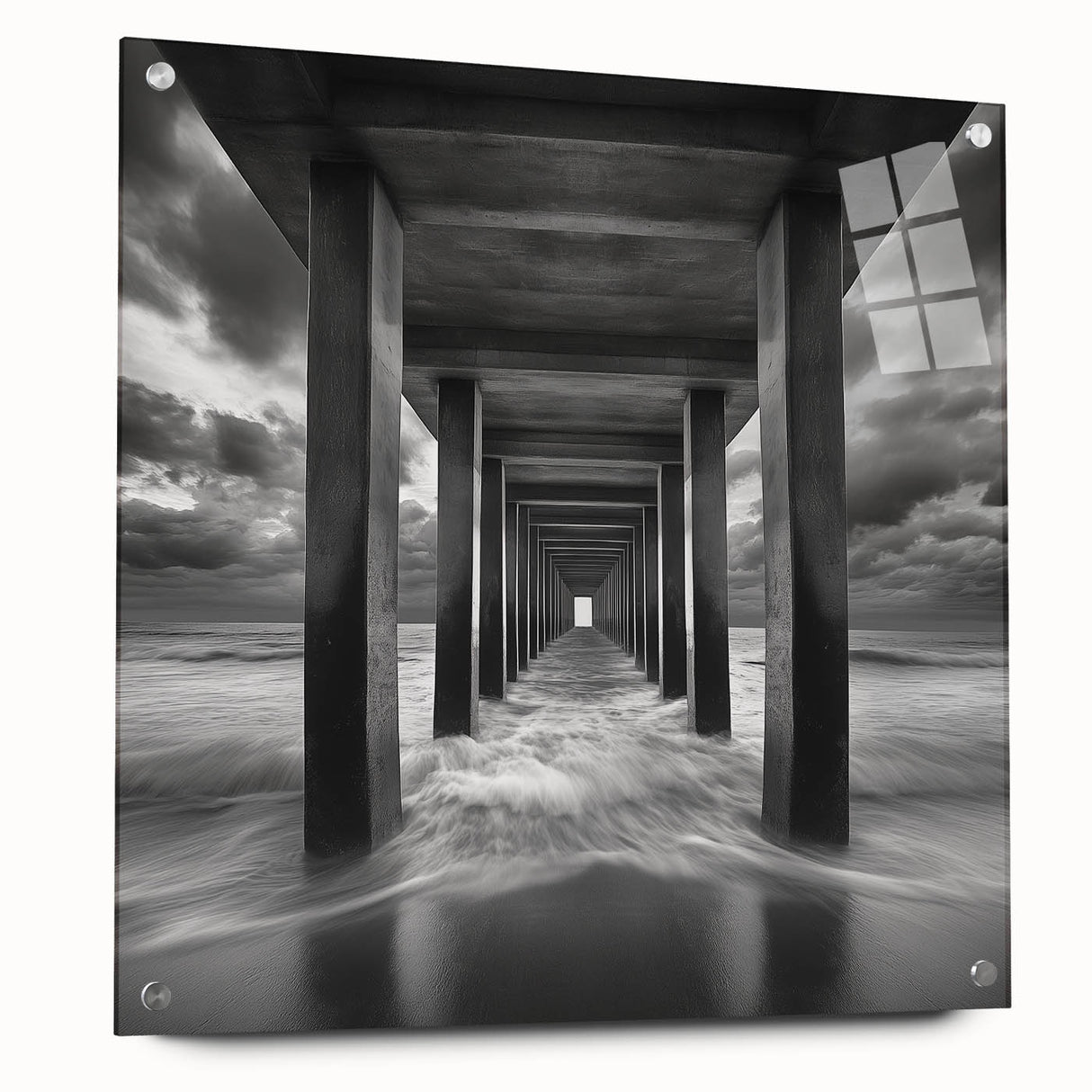 Ocean Tunnel Perspective – Black and White Dynamic Wall Art