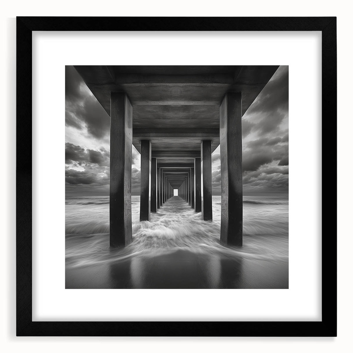 Ocean Tunnel Perspective – Black and White Dynamic Wall Art