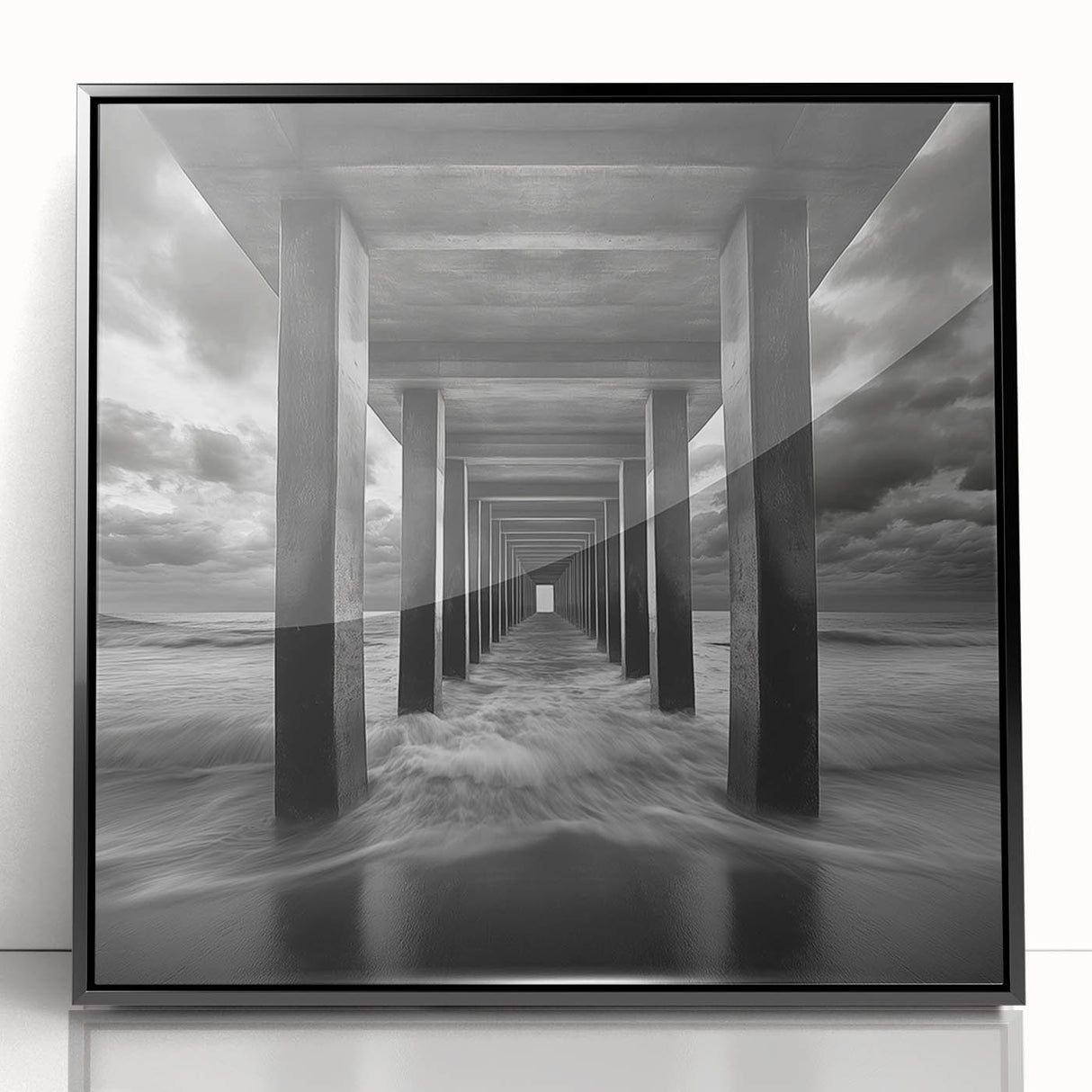 Ocean Tunnel Perspective – Black and White Dynamic Wall Art