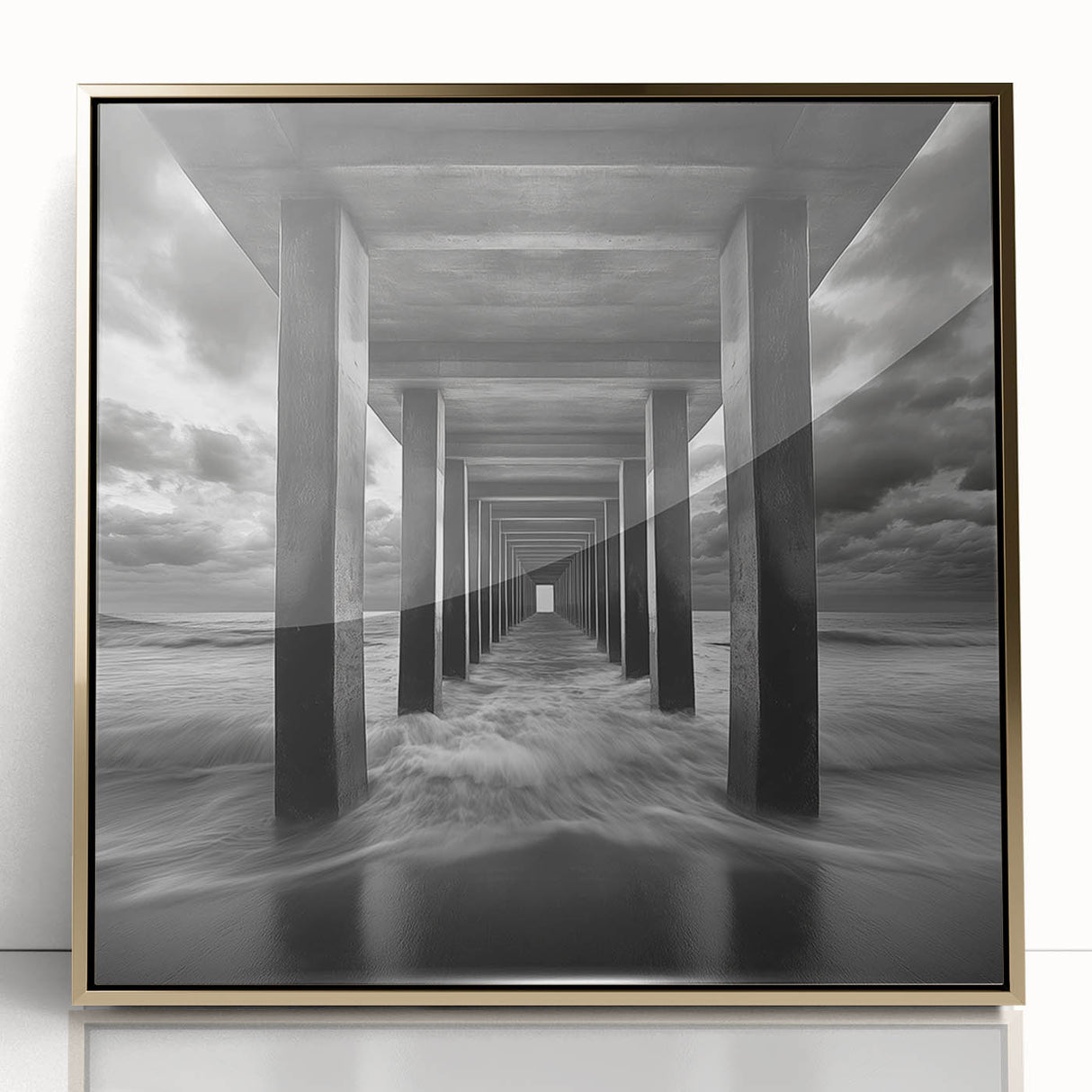 Ocean Tunnel Perspective – Black and White Dynamic Wall Art