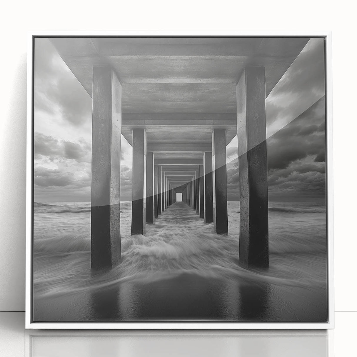 Ocean Tunnel Perspective – Black and White Dynamic Wall Art