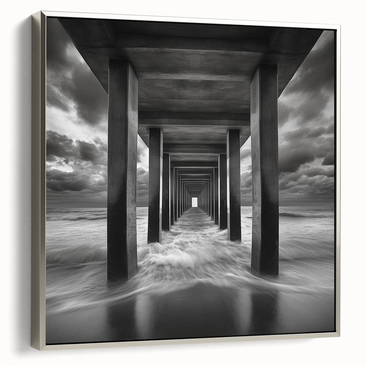 Ocean Tunnel Perspective – Black and White Dynamic Wall Art