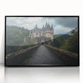 Framed acrylic wall art depicting a picturesque landscape with a majestic castle, set against a vibrant sky, showcasing intricate details and rich colors. Perfect for enhancing home decor with a touch of elegance.