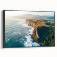 Framed canvas artwork showcasing a stunning landscape of cliffs with a black frame, perfect for enhancing modern home decor. Ideal for nature lovers seeking artistic wall accents.