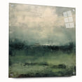 Abstract landscape wall art displayed in a side view, showcasing vibrant colors and textures, framed with acrylic glass and secured with decorative pins.