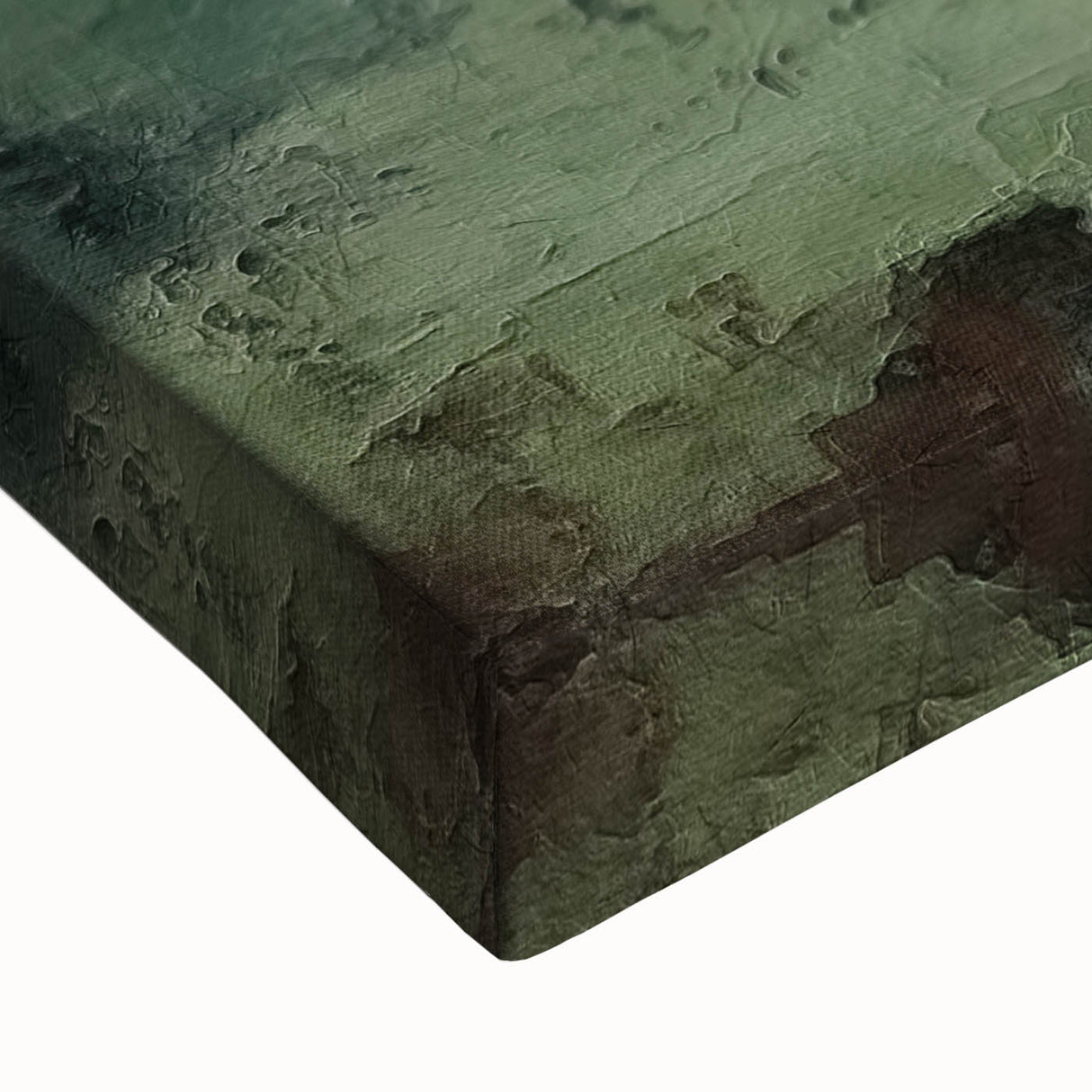 Close-up of a vibrant abstract landscape wall art piece on stretched canvas, showcasing rich colors and texture, ideal for modern home decor.