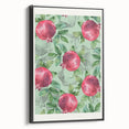 Black and white framed canvas featuring a vintage poster art style landscape with various fruits.