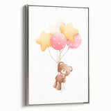 Personalized Kids Art - Floating Teddy with Balloons Wall Decor