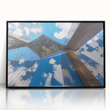 Framed acrylic artwork showcasing a stunning landscape bridge in black, featuring vibrant colors and intricate details, perfect for modern home decor or office spaces.