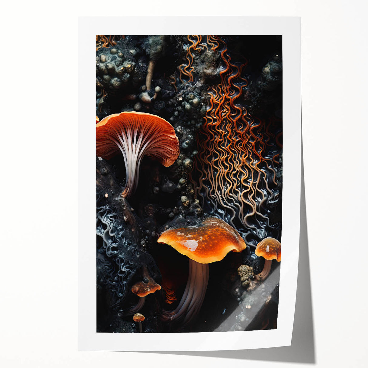 Extra large rolled print featuring close-up floral elements in muted earth tones, ideal for art wall dining room.