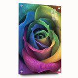 Large abstract wall art depicting close-ups of florals in vibrant colors on acrylic glass.