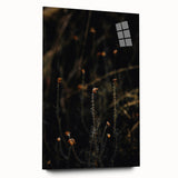 Large abstract wall art depicting autumn trees in warm orange and red tones on acrylic glass.