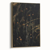 Framed canvas depicting a vintage-style landscape with autumnal trees in gold and black tones, ideal for bedroom wall decor.